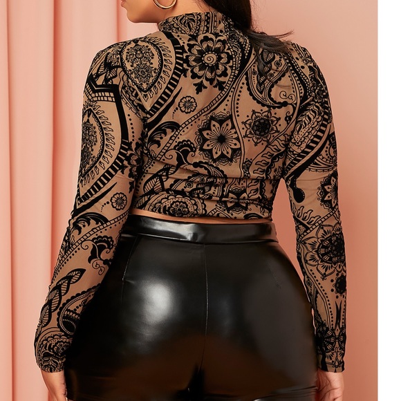 New- Mesh Top Floral Print Mock Neck - Picture 5 of 5